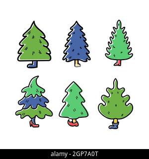 Vektor-Set von Weihnachtsbäumen für Grußdesign. Traditionelle Symbol-Baum-Kollektion für Neujahr. Winterurlaub Stock Vektor