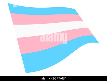 Eine auf Weiß isolierte, winkende Transgender-Flag-Grafik mit 3D-Darstellung des Beschneidungspfades Stockfoto