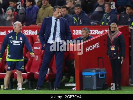 Middlesbrough, England, 28. September 2021. Slavisa Jokanovic Managerin von Sheffield Utd beim Sky Bet Championship-Spiel im Riverside Stadium, Middlesbrough. Bildnachweis sollte lauten: Simon Bellis / Sportimage Stockfoto