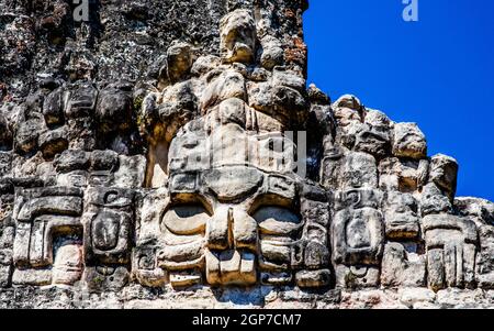 Tempel 2, Detail, Maskentempel, Maya-Ruinenstadt, Tikal, Guatemala Stockfoto