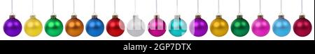 Weihnachtskugeln Christbaumkugeln banner Dekoration in einer Reihe auf einem weissem Hintergrund Stockfoto