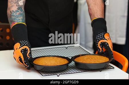 Zwei frisch gebackene Karotten Kuchen ohne Dekoration. Stockfoto