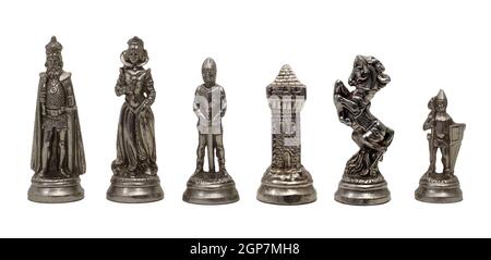 Schachfiguren auf einem weißen Hintergrund isoliert Stockfoto