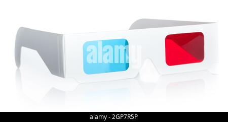 3d Anaglyph Brillen auf weißem Hintergrund Stockfoto