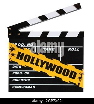 Leere Film Produktion Clapper Board auf weißem Hintergrund Stockfoto