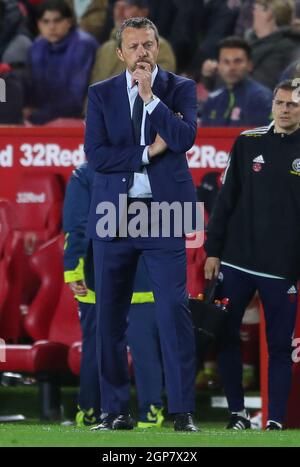 Middlesbrough, England, 28. September 2021. Slavisa Jokanovic Managerin von Sheffield Utd beim Sky Bet Championship-Spiel im Riverside Stadium, Middlesbrough. Bildnachweis sollte lauten: Simon Bellis / Sportimage Stockfoto