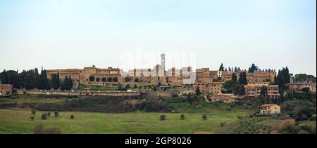 Toskanische Landschaft mit alten Gebäuden von Barberino Val D'Elsa, Stadt der Region Toskana in Italien. Stockfoto