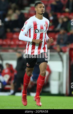 SUNDERLAND, GROSSBRITANNIEN. 28. SEPTEMBER Frederik Alves of Sunderland gesehen während des Sky Bet League 1 Spiels zwischen Sunderland und Cheltenham Town im Stadium of Light, Sunderland am Dienstag, den 28. September 2021. (Kredit: Will Matthews | MI News) Kredit: MI News & Sport /Alamy Live News Stockfoto