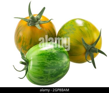 Grüne Zebra Erbstück Tomaten isoliert Stockfoto