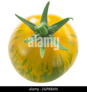 Grünes Zebra Erbstück Tomate isoliert, Draufsicht Stockfoto