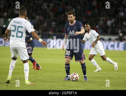 Paris, Frankreich. September 2021. Lionel Messi vom PSG während der UEFA Champions League, Gruppe-A-Fußballspiel zwischen Paris Saint-Germain und Manchester City am 28. September 2021 im Stadion Parc des Princes in Paris, Frankreich - Foto: Jean Catuffe/DPPI/LiveMedia Kredit: Unabhängige Fotoagentur/Alamy Live News Stockfoto