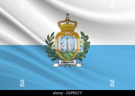 Flagge von San Marino. Stoffstruktur der Flagge von San Marino. Stockfoto