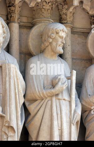 Kathedrale Notre-Dame, Paris, Saint Jude, Weltgericht Portal Stockfoto