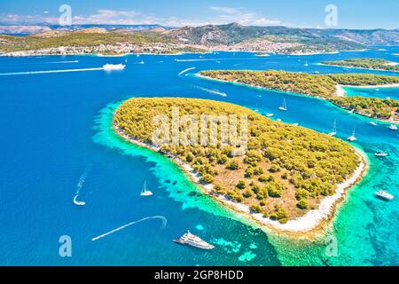 Pakleni otoci Segelziel Archipel Luftaufnahme, Insel Hvar, Dalmatien Region von Kroatien Stockfoto