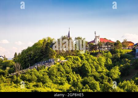 Malerische grüne Hügel und Weinberge von Plesivica Blick, Landschaft des nördlichen Kroatien Stockfoto