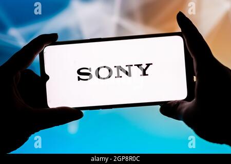 Polen. September 2021. In dieser Abbildung ist ein Sony Logo zu sehen, das auf einem Smartphone angezeigt wird. (Foto von Mateusz Slodkowski/SOPA Images/Sipa USA) Quelle: SIPA USA/Alamy Live News Stockfoto