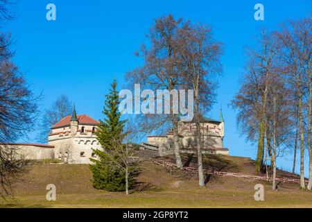 Mauertürme der Burg Lichtenstein an der schwäbischen alb in deutschland Stockfoto