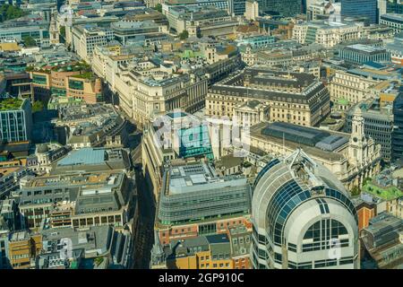 Luftaufnahme der Bank of England, der Royal Exchange und nahe gelegenen Gebäuden, London, England, Großbritannien, Europa Stockfoto