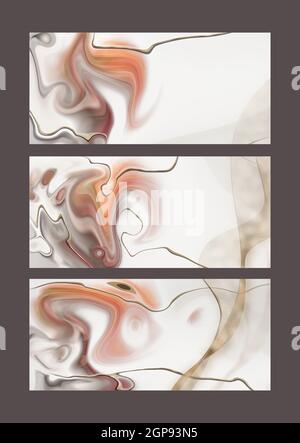 Pastell fließende Marmormuster, flüssige Textur, abstrakter Hintergrund. Set mit verschiedenen Design mit goldenen Wellen. Moderne bunte trendige Hintergrund in Pas Stockfoto