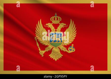 Flagge Montenegros. Stoffstruktur der Flagge von Montenegro. Stockfoto