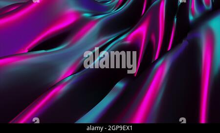 3D Rendering welliger Hintergrund. Irisierende Oberfläche mit Wellen, computergeneriert Stockfoto