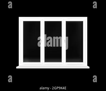 Rahmen aus Kunststoff-Fenster isoliert auf schwarzem Hintergrund. Fensterrahmen auf dunklem Hintergrund isoliert. Fensterrahmen. Kunststofffensterrahmen isoliert. Design el Stockfoto