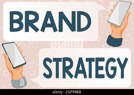 Schild mit der Markenstrategie. Konzeptfoto Langzeit-Plan für die Entwicklung einer erfolgreichen Marke Abstract Typing Scientific Articles, Creating Stockfoto