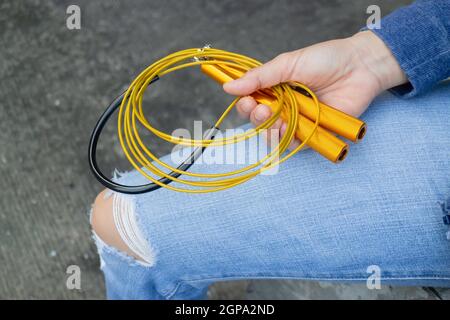 Ansicht Seite des Fitness-Springseil mit Idee Konzept, Stock Foto Stockfoto