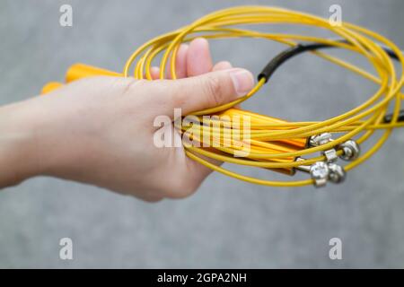 Ansicht Seite des Fitness-Springseil mit Idee Konzept, Stock Foto Stockfoto