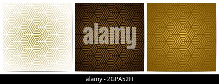Set von abstrakten geometrischen Muster mit Streifen polygonalen Form Luxus von weißen, schwarzen und goldenen Hintergrund Stock Vektor