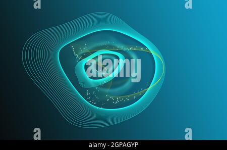 Abstrakter dynamischer Wellenhintergrund in blau. 3D futuristisches Design, leuchtende türkisblaue Farbe. Wunderschöne, bewegungswinkende Textur. Abstrakte Zeilen de Stockfoto