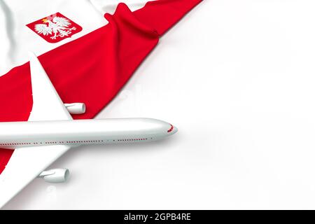 Passagierflugzeug und Flagge von Polen. 3D Abbildung Stockfoto