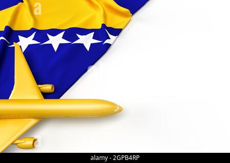 Passagierflugzeug und Flagge von Bosnien und Herzegowina. 3D Abbildung Stockfoto