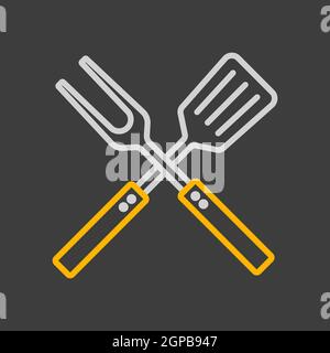 Symbol für große Gabel und Spachtel. Küchengerät. Diagrammsymbol für das Kochen von Website-Design, Logo, App, UI Stockfoto