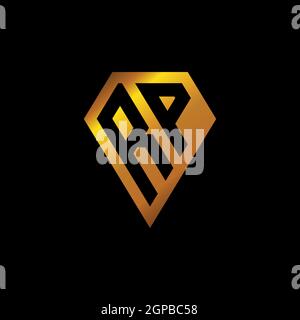 RP-Logo mit Vektor in goldener Diamantform, geometrischer Monogramm-Stil in goldener Form auf schwarzem Hintergrund isoliert Stock Vektor