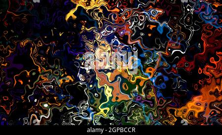 Abstrakter Hintergrund mit mehrfarbiger flüssiger Textur und Neonlicht Stockfoto