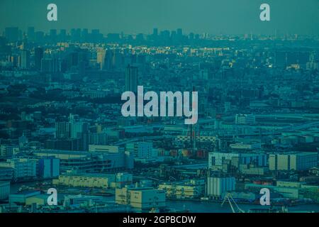 Landschaft in der Gegend von Tokio vom Yokohama Landmark Tower aus. Drehort: Präfektur kanagawa, Yokohama-Stadt Stockfoto