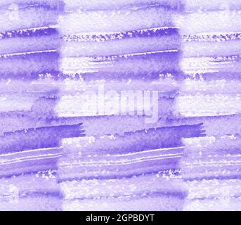 Nahtloses Muster mit abstrakten horizontalen Streifen in Aquarell-Farben in violetten und violetten Pastelltönen. Stockfoto