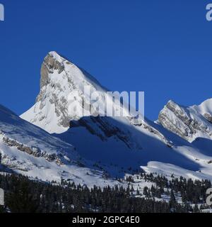 Beeindruckender Gipfel der Churfirsten-Bergkette. Stockfoto