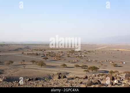 Lake Natron Bereich Landschaft, Tansania, Afrika. Afrikanische Panorama Stockfoto