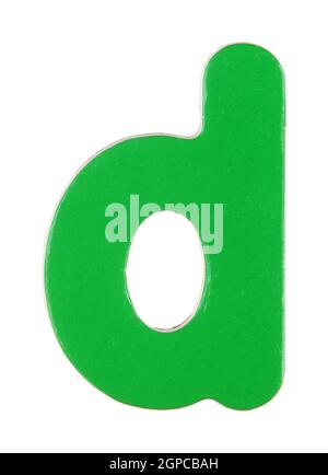 Ein kleiner d magnetischer Buchstabe auf Weiß mit Beschneidungspfad Stockfoto