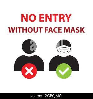 Kein Eintrag ohne Gesichtsmaske Symbolvektor trägt ein Maskenzeichen für Grafikdesign, Logo, Website, Social Media, mobile App, UI-Abbildung. Stock Vektor