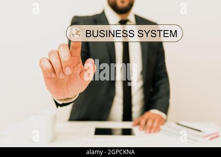 Handschrift Zeichen Business System. Ein Wort, das über Eine Methode zur Analyse der Informationen von Organisationen geschrieben wurde, die Kommunikationstechnologie präsentieren Stockfoto