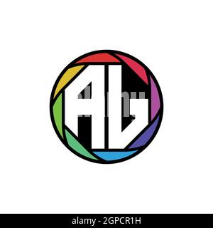 AJ Monogram Logo Buchstabe Geometrische Polygonale Linse Regenbogen, geometrischer Kreis abgerundete Form Stil Stock Vektor