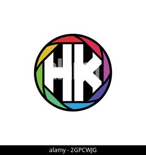 HK Monogram Logo Buchstabe Geometrische Polygonallinse Regenbogen, geometrischer Kreis abgerundete Form Stil Stock Vektor