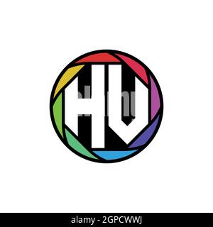 HV Monogram Logo Buchstabe Geometrische Polygonallinse Regenbogen, geometrischer Kreis abgerundete Form Stil Stock Vektor