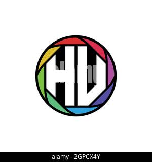 HU Monogramm Logo Buchstabe Geometrische Polygonale Linse Regenbogen, geometrischer Kreis abgerundete Form Stil Stock Vektor