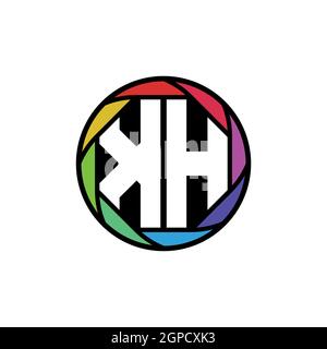 KH Monogram Logo Buchstabe Geometrische Polygonale Linse Regenbogen, geometrischer Kreis abgerundete Form Stil Stock Vektor