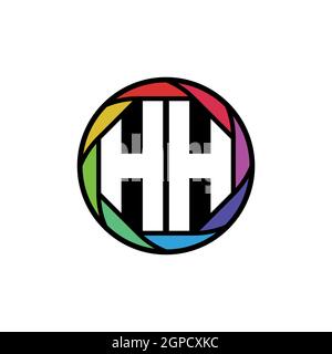 HH Monogram Logo Buchstabe Geometrische Polygonale Linse Regenbogen, geometrischer Kreis abgerundete Form Stil Stock Vektor