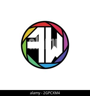 FW Monogram Logo Buchstabe Geometrische Polygonale Linse Regenbogen, geometrischer Kreis abgerundete Form Stil Stock Vektor